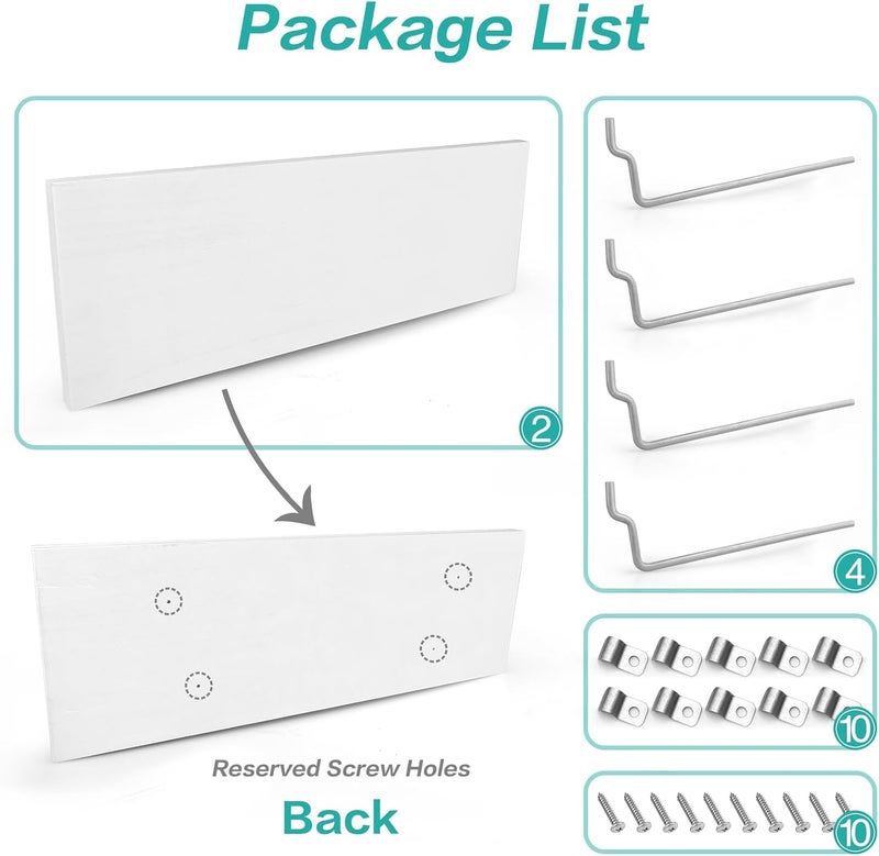 WOWKIT Pegboard Shelves, White 16" x 6" Large Peg Board Racks 2Pack Wall Organizer Shelf, 1/4 inch Heavy Duty Metal Brackets Fit All Pegboards, Wood Slats, Craft Garage Workbench Office Shelving Accessories - Image 3